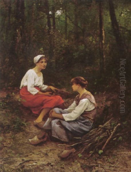 A Rest In The Woods Oil Painting by Leon Richet