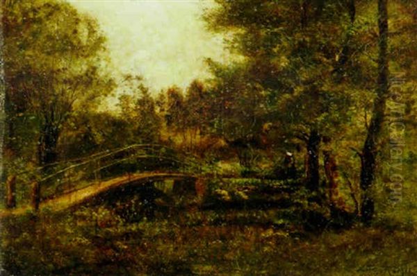 Crossing The Footbridge Oil Painting by Leon Richet