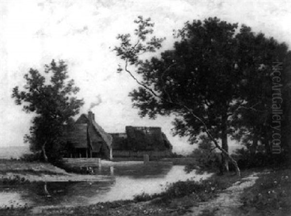 A Farm Near The Water Oil Painting by Leon Richet