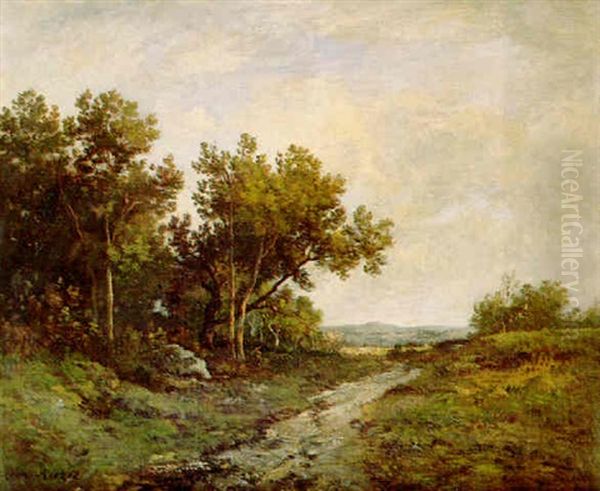 A Wooded Landscape Oil Painting by Leon Richet