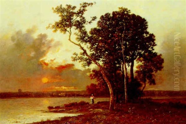 Coucher De Soleil Sur L'etang Oil Painting by Leon Richet