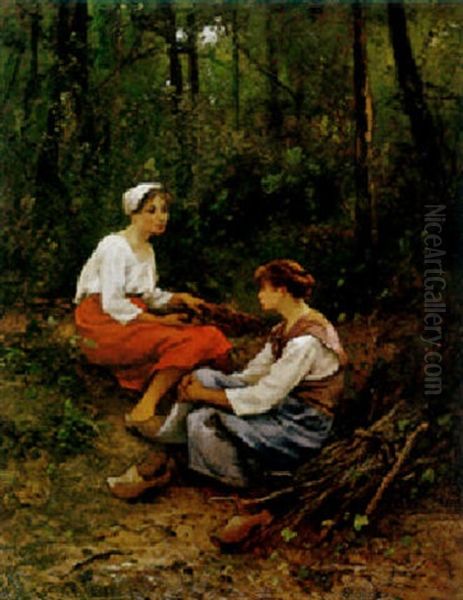 A Rest In The Woods Oil Painting by Leon Richet