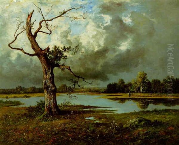 A Marshy Landscape Oil Painting by Leon Richet