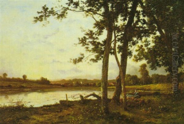 Pecheur Au Bord D'un Fleuve Oil Painting by Leon Richet