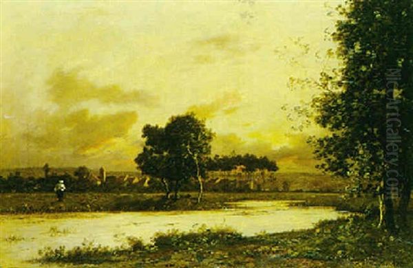 Flusslandschaft Im Abendlicht Oil Painting by Leon Richet