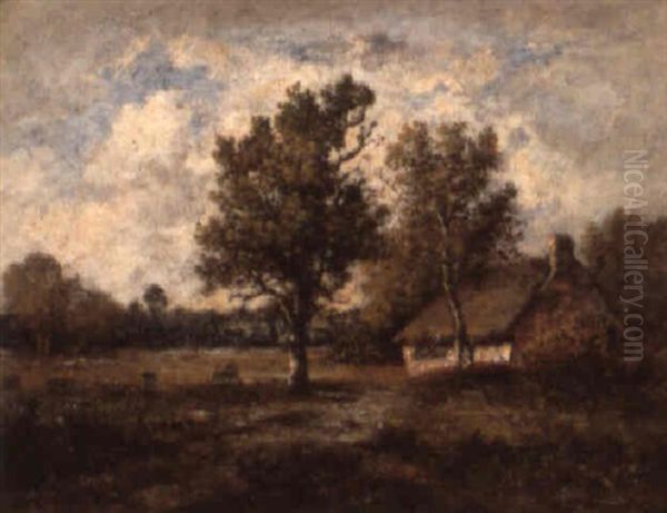 A Wooded Landscape With A Cottage Oil Painting by Leon Richet