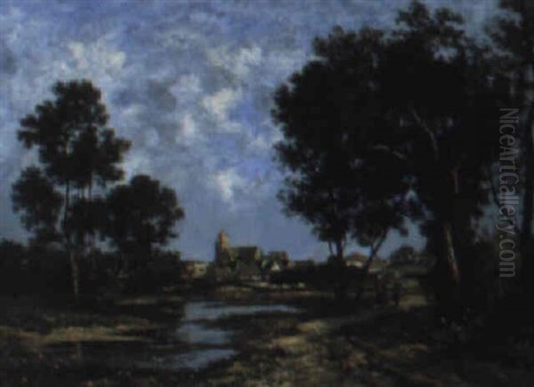 Le Village Au Bord De La Riviere Oil Painting by Leon Richet