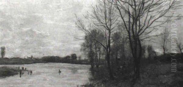 A Figure In A Landscape, Near A Cottage Oil Painting by Leon Richet