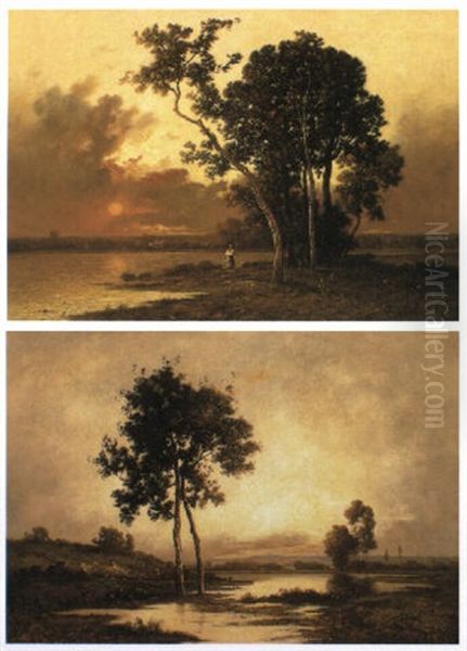 Lever De Soleil Sur L'etang Oil Painting by Leon Richet