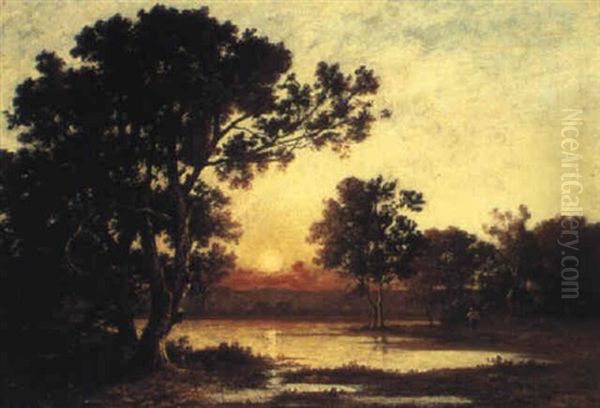 Sunset By The Lake Oil Painting by Leon Richet