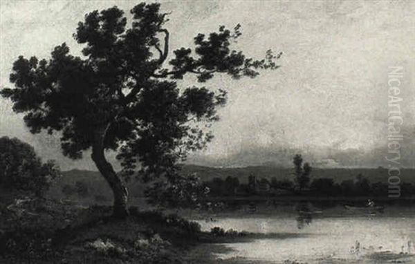 Arbre Au Bord D'un Lac Oil Painting by Leon Richet