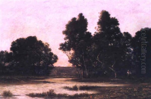 Abendstimmung An Einer Flusaue Oil Painting by Leon Richet