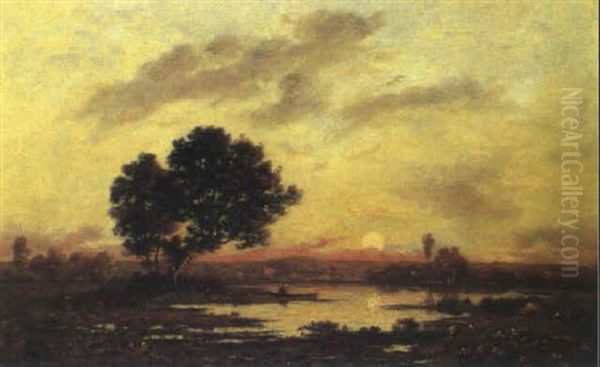 Flusslandschaft In Der Abenddammerung Oil Painting by Leon Richet