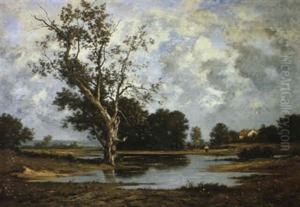 Figure By A Pond Oil Painting by Leon Richet