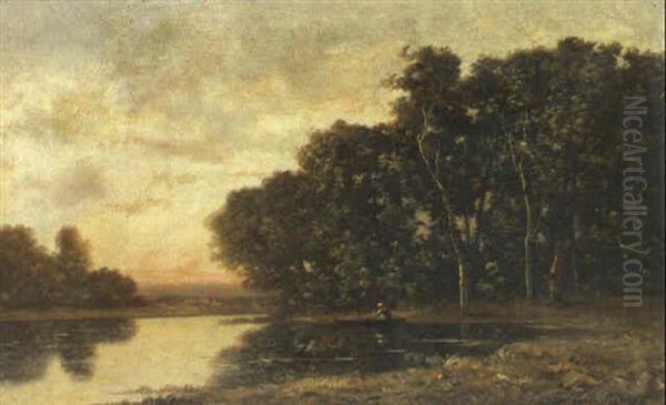 Teichlandschaft Mit Ruderboot Oil Painting by Leon Richet