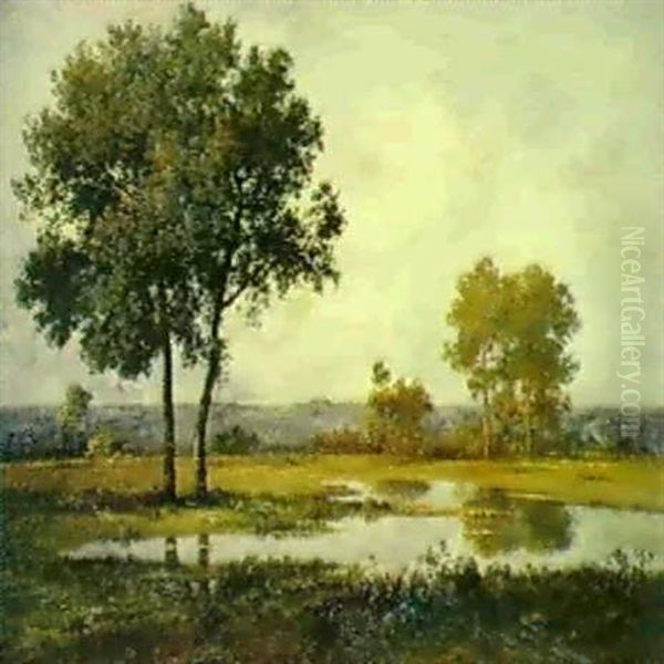 Weite Teichlandschaft Mit Baumgruppen Oil Painting by Leon Richet