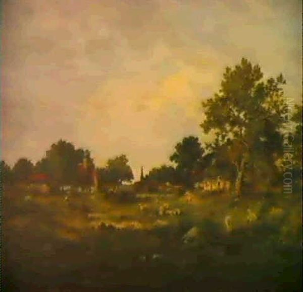 Landschaft Mit Bauernhutten Oil Painting by Leon Richet