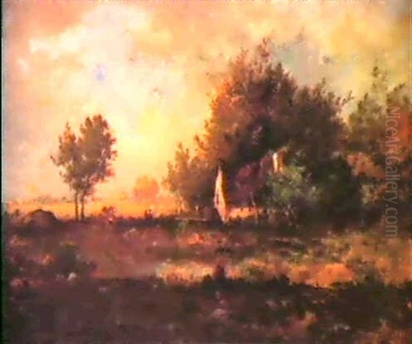 Weite Teichlandschaft Mit Bauernhaus Oil Painting by Leon Richet