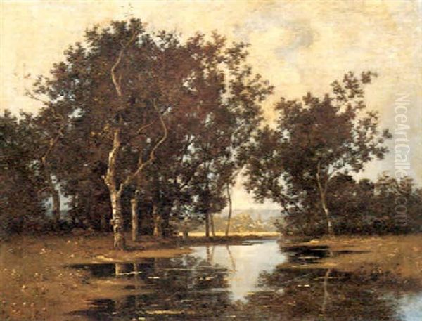 A Wooded Stream Oil Painting by Leon Richet