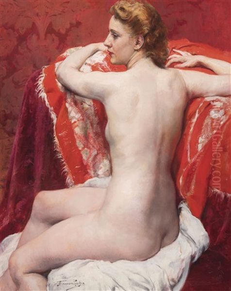 Seated Nude Oil Painting by Herman Jean Joseph Richir