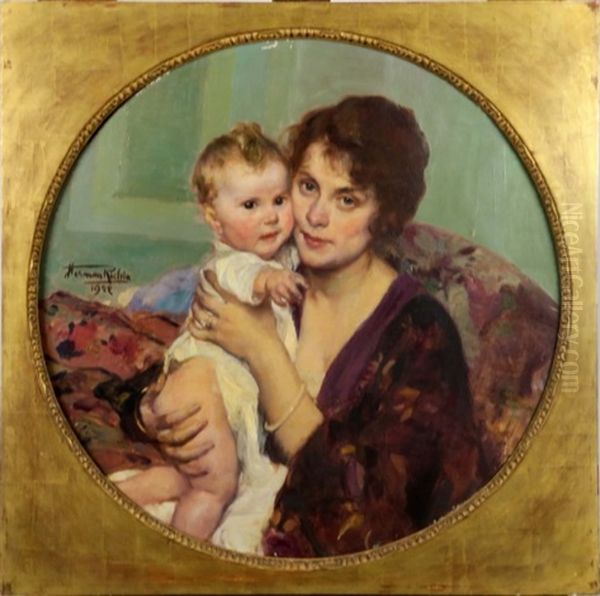 Marguerite Richir Et Sa Fille Oil Painting by Herman Jean Joseph Richir