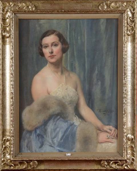 Portrait D'une Elegante Aux Perles Oil Painting by Herman Jean Joseph Richir