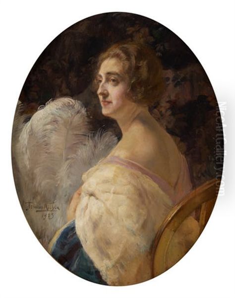 Elegante A L'eventail De Plumes Oil Painting by Herman Jean Joseph Richir