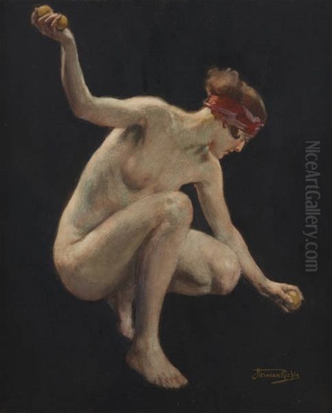 Danseuse Nue Aux Pommes Oil Painting by Herman Jean Joseph Richir