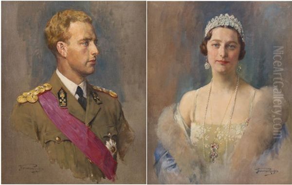 Portrait Du Roi Leopold Iii (+ Portrait De La Reine Astrid; 2 Works) Oil Painting by Herman Jean Joseph Richir