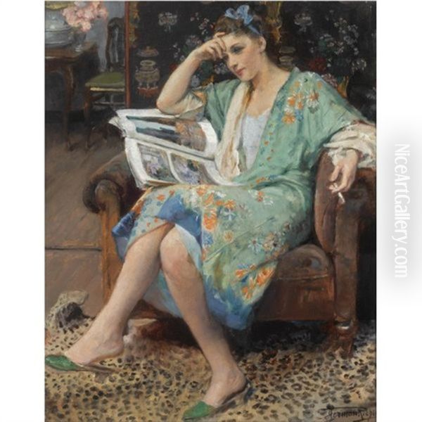 An Interesting Read Oil Painting by Herman Jean Joseph Richir