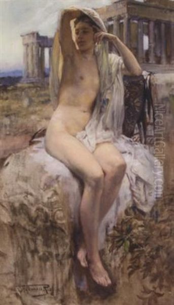 A Grecian Beauty Oil Painting by Herman Jean Joseph Richir