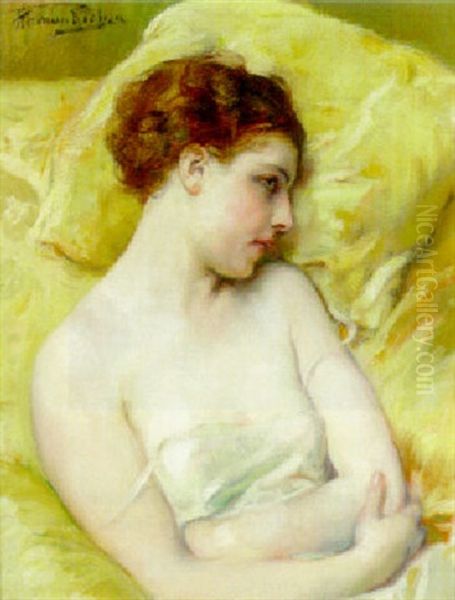 A Young Beauty Reclining Oil Painting by Herman Jean Joseph Richir