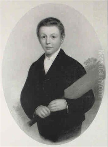 Portrait Of A Boy, Holding A Hat And Cane Oil Painting by Thomas Richmond Jr.