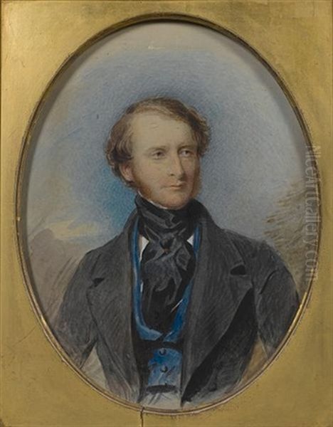 George Frederick Upton, 3rd Viscount Templetown, Wearing Black Coat, Blue Waistcoat And Tied Black Stock With A Red Pin Oil Painting by George Richmond