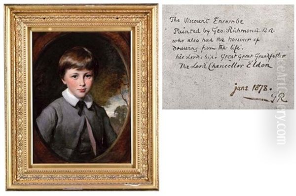 Portrait Of John Scott, Viscount Encombe, As A Boy, In A Grey Coat With White Collar Oil Painting by George Richmond