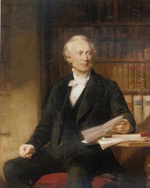 Portrait Of Octavius Wigram Seated In A Black Suit, Holding A Letter, In A Library Oil Painting by George Richmond