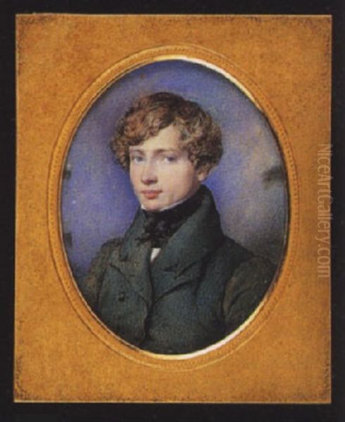 A Young Gentleman Wearing Blue-green Coat, Tied Black Stock And White Chemise Oil Painting by George Richmond