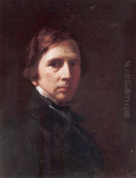 Self-protrait Wearing A Black Coat Oil Painting by George Richmond