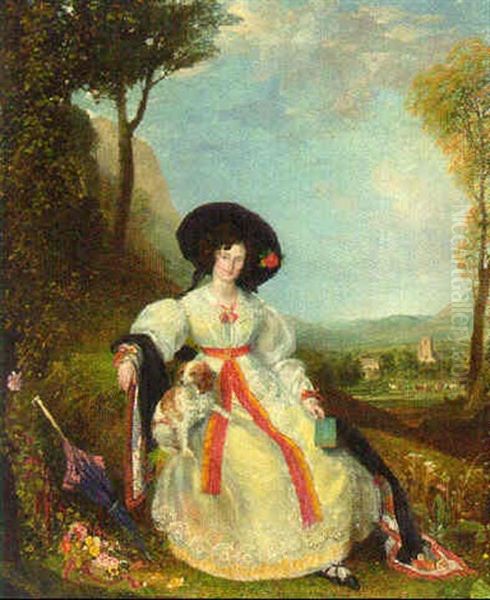 Portrait Of Miss Chalders, Seated In A Landscape Oil Painting by George Richmond