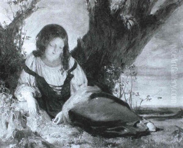 A Girl Resting Under A Tree Oil Painting by George Richmond