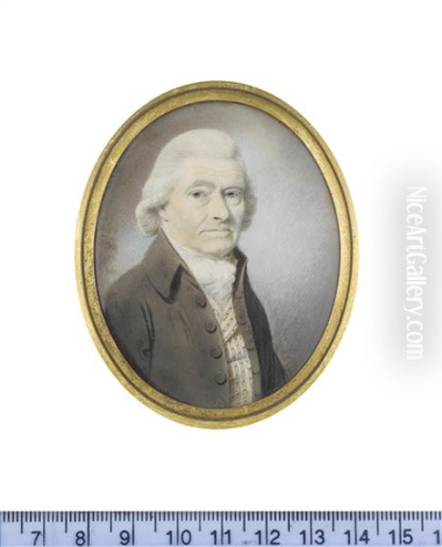 Reverend Thomas Forster Saunders, Wearing Brown Coat, Apricot Embroidered Waistcoat, White Chemise, Stock And Cravat, His Wig Powdered Oil Painting by Thomas Richmond