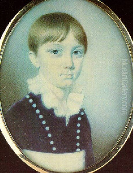 Portrait Of A Young Boy Wearing Blue Jacket With White Buttons And Cummerbund And White Falling Collar Oil Painting by Thomas Richmond