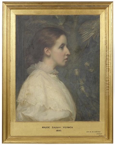 Portrait Of Maude Sarah Verney, Wife Of Frederick Verney Half Length, In Profile by Sir William Blake Richmond