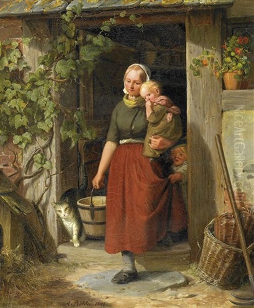 Die Junge Winzerin Mit Ihren Kindern Oil Painting by Adolf Heinrich Richter