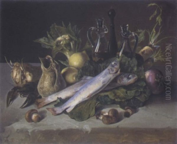 Fischstilleben Oil Painting by Carl August Richter