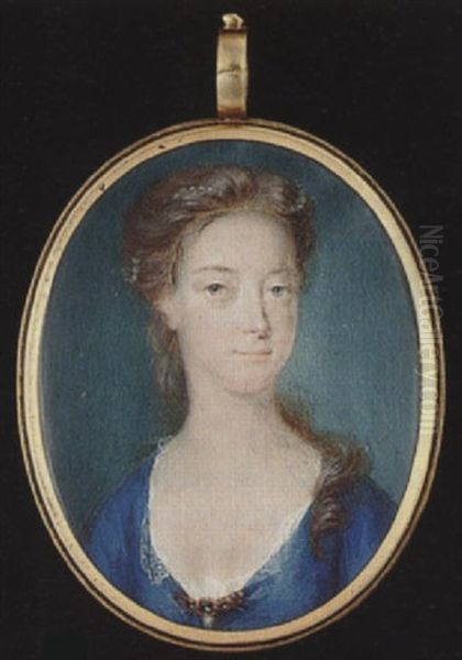 Amelia, Daughter Of George Ii, Wearing Strand Of Pearls In Her Hair And Decollete Blue Dress With White Lace Underslip And Brooch At Her Corsage Oil Painting by Christian Richter