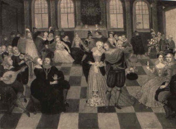 An Elegant Company Gathered In A Ballroom by Christian I Richter