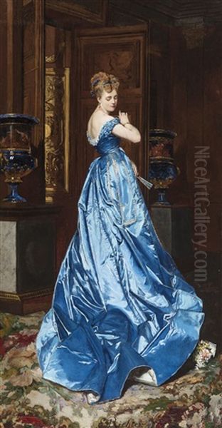 The Blue Dress Oil Painting by Edouard Frederic Wilhelm Richter