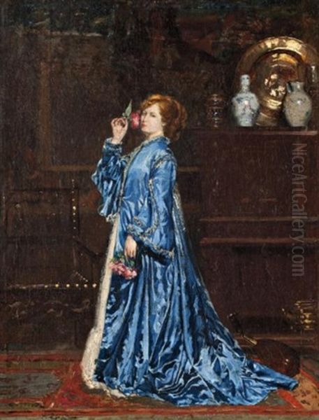 The Blue Silk Robe by Edouard Frederic Wilhelm Richter