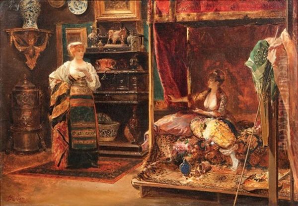 Interieur D'une Femme Peintre Oil Painting by Edouard Frederic Wilhelm Richter